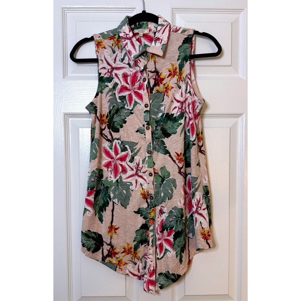 Fat Face Sleeveless Button Down Top Pink Floral Tropical Casual Blouse‎